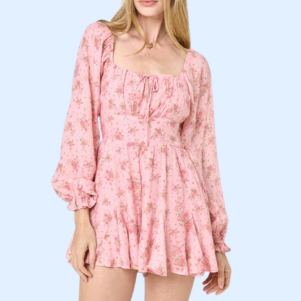 Xl Trixxi Cottage Core Feminine Lomg Sleeve Romper Floral Pink